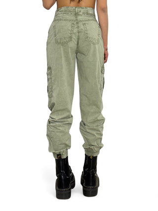 Pantaloni cargo in gabardine paracadute militare con elastico fondo