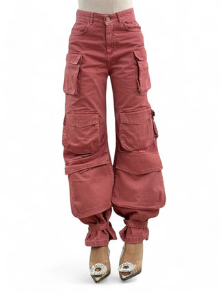 Pantaloni cargo multipocket wide in gabardine winter pink