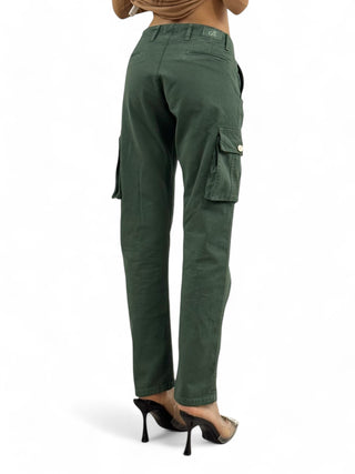 Pantaloni cargo unisex in gabardine di cotone verde