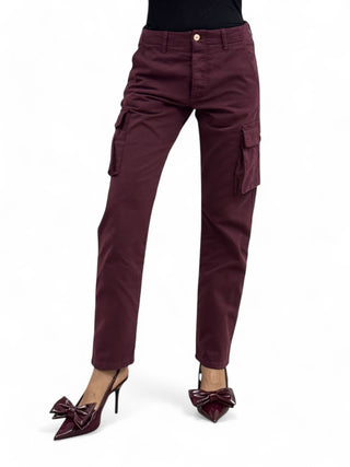 Pantaloni cargo unisex in gabardine di cotone bordeaux