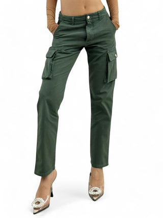 Pantaloni cargo unisex in gabardine di cotone verde