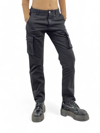 Pantaloni cargo unisex in gabardine di cotone nera