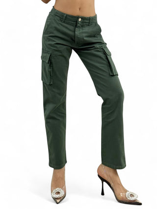 Pantaloni cargo unisex in gabardine di cotone verde