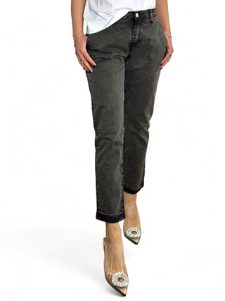 Pantaloni chino basic in gabardine nero acid wash