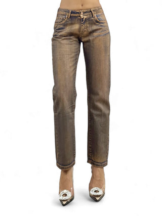 Pantaloni cigarette in denim perlato ruggine