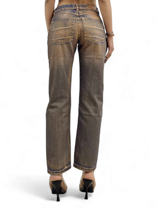 Pantaloni cigarette in denim perlato ruggine