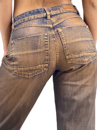 Pantaloni cigarette in denim perlato ruggine