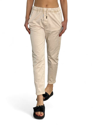 Pantaloni con coulisse in gabardine beige