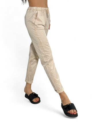 Pantaloni con coulisse in gabardine beige