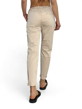 Pantaloni con coulisse in gabardine beige