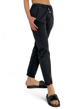 Pantaloni con coulisse in gabardine nera