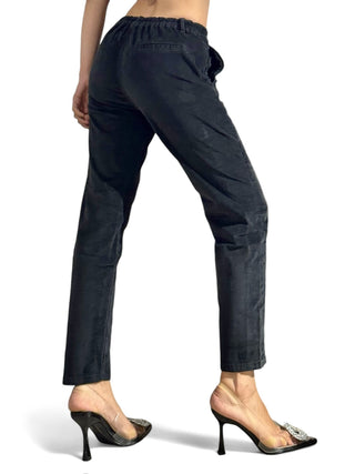 Pantaloni con elastico in velluto liscio misto modal nero