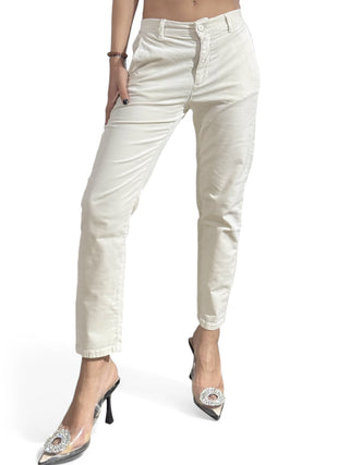 Pantaloni con elastico in velluto liscio misto modal color latte