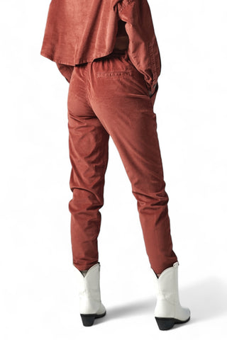 Pantaloni con elastico in velluto liscio misto modal color sienna