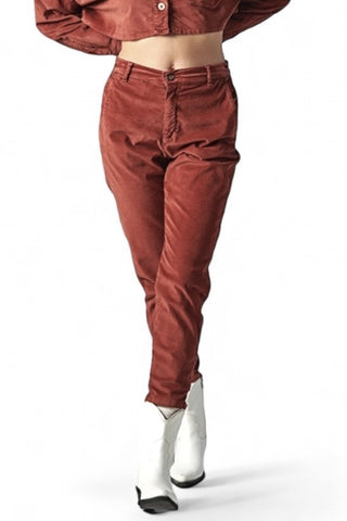 Pantaloni con elastico in velluto liscio misto modal color sienna