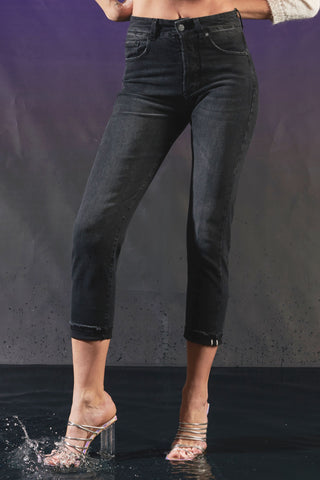 Pantaloni denim black cimossato