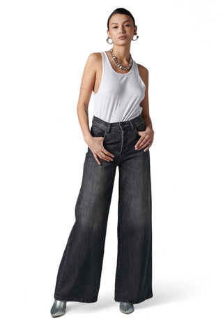 Pantaloni denim black straight wide leg