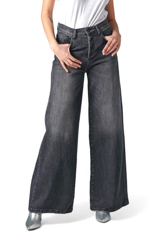 Pantaloni denim black straight wide leg