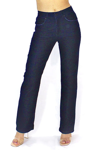 Pantaloni denim blu floccato straight