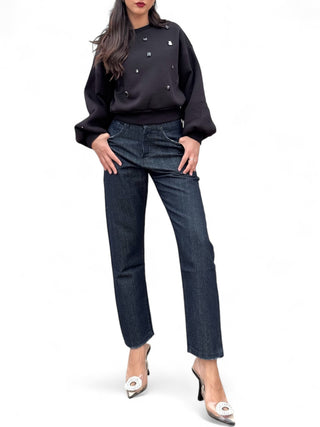 Pantaloni denim blueblack relaxed filo oro