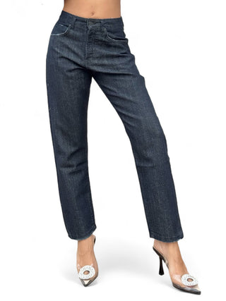 Pantaloni denim blueblack relaxed filo oro