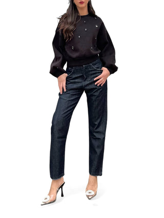 Pantaloni denim blueblack relaxed filo oro