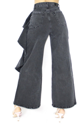 Pantaloni denim nero rouches