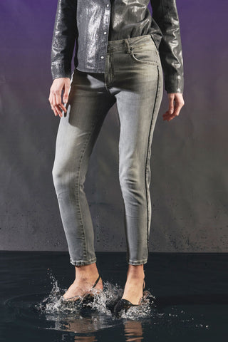 Pantaloni denim slim grigio con fascia tennis BLACK DIAMOND