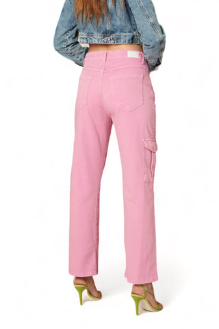 Pantaloni in drill cargo straight fondant barbie