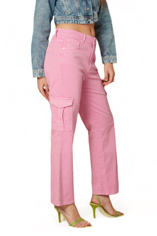 Pantaloni in drill cargo straight fondant barbie