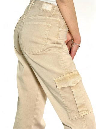 Pantaloni beige in drill cargo straight