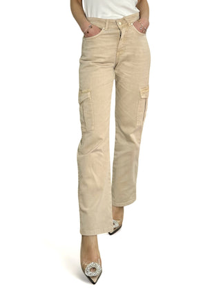 Pantaloni beige in drill cargo straight