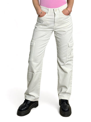 Pantaloni bianchi in drill cargo straight