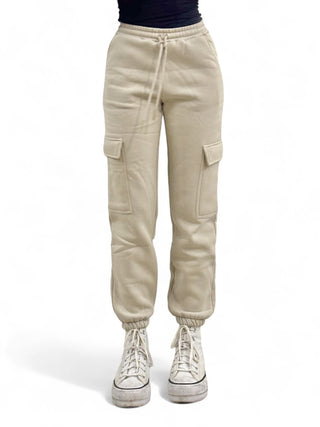 Pantaloni beige cargo in felpa polycotton