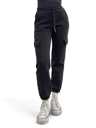 Pantaloni neri cargo in felpa polycotton