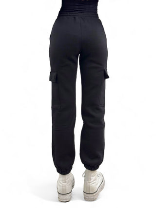 Pantaloni neri cargo in felpa polycotton