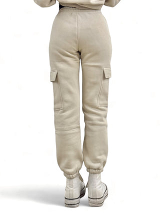 Pantaloni beige cargo in felpa polycotton