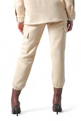 Pantaloni beige cargo in felpa polycotton