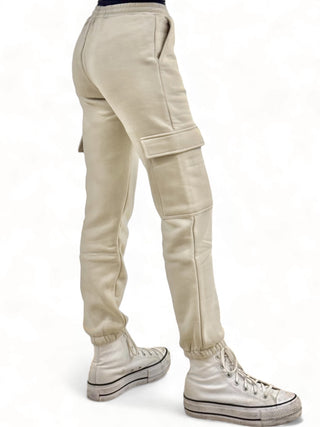 Pantaloni beige cargo in felpa polycotton