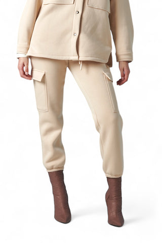 Pantaloni beige cargo in felpa polycotton