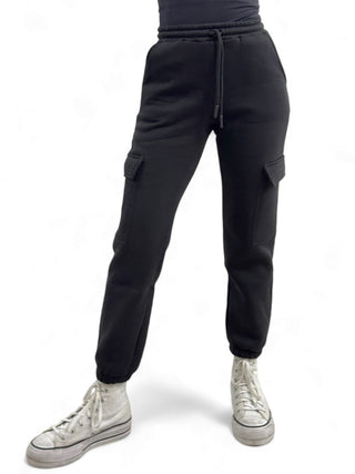 Pantaloni neri cargo in felpa polycotton