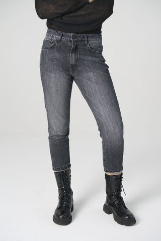 Pantaloni relaxed denim nero fermo con strass