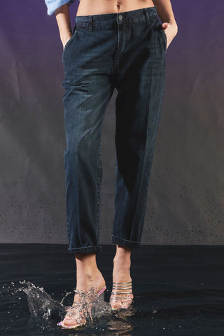 Pantaloni relaxed in denim blueblack con elastico in vita