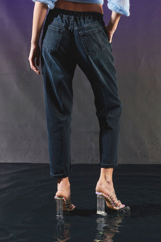 Pantaloni relaxed in denim blueblack con elastico in vita