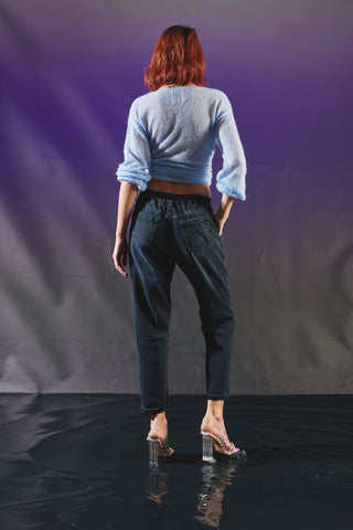 Pantaloni relaxed in denim blueblack con elastico in vita