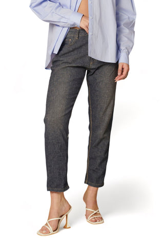 Pantaloni relaxed in denim misto lino