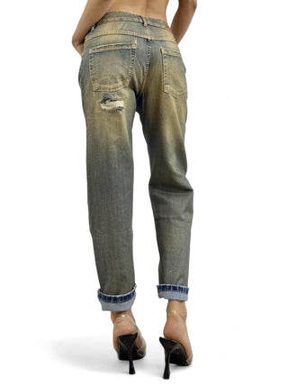 Pantaloni relaxed in denim perlato oro