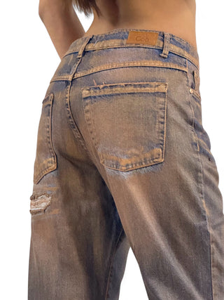 Pantaloni relaxed in denim perlato ruggine