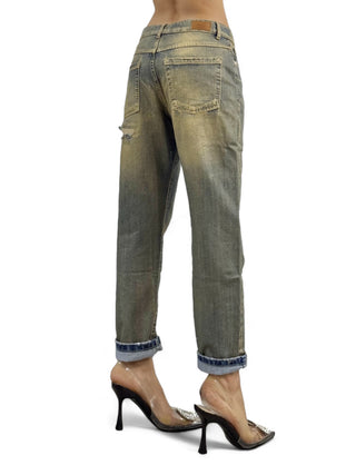 Pantaloni relaxed in denim perlato oro