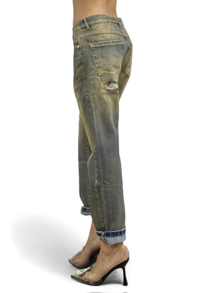 Pantaloni relaxed in denim perlato oro